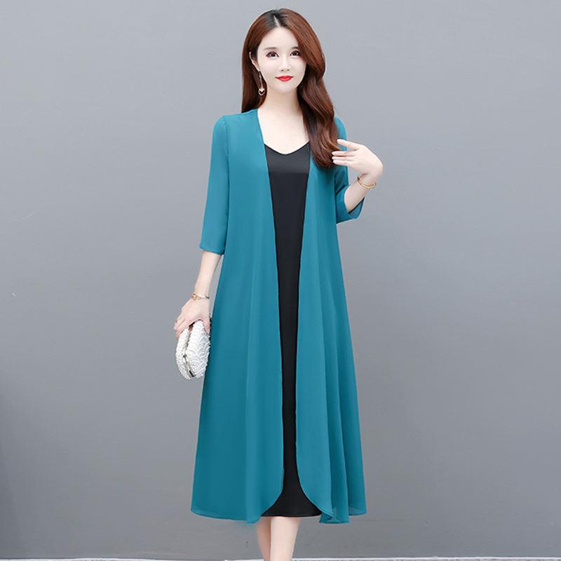 Spring Summer Long Chiffon White Cardigan Women Tops Elegant 2023 New Thin Solid Color Blouses Women's Summer Cardigan Black Red