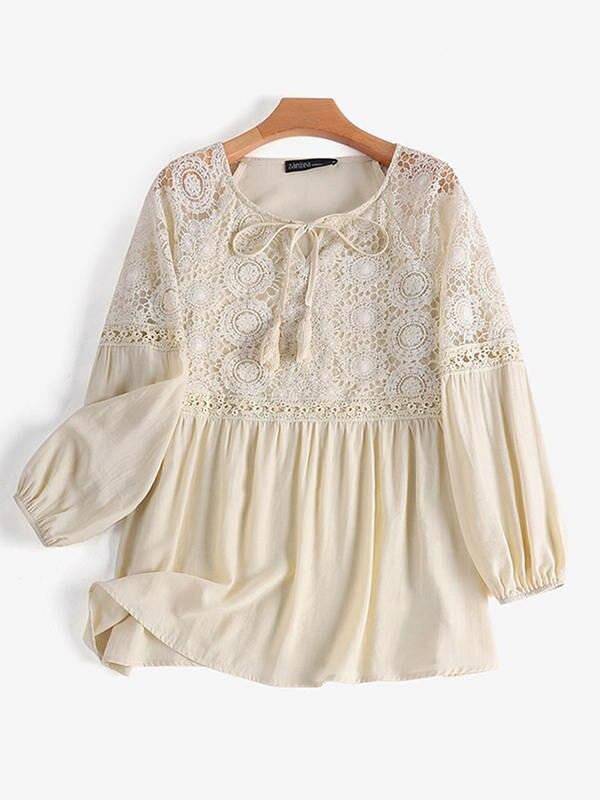 ZANZEA Elegant Work Blouse For Women Long Sleeve Lace Crochet Shirt Casual V Neck Blusas Bohemian Stylish Patchwork Tops Tunic ZANZEA Elegant Work Blouse For Women Long Sleeve Lace Crochet Shirt Casual V Neck Blusas Bohemian Stylish Patchwork Tops Tunic