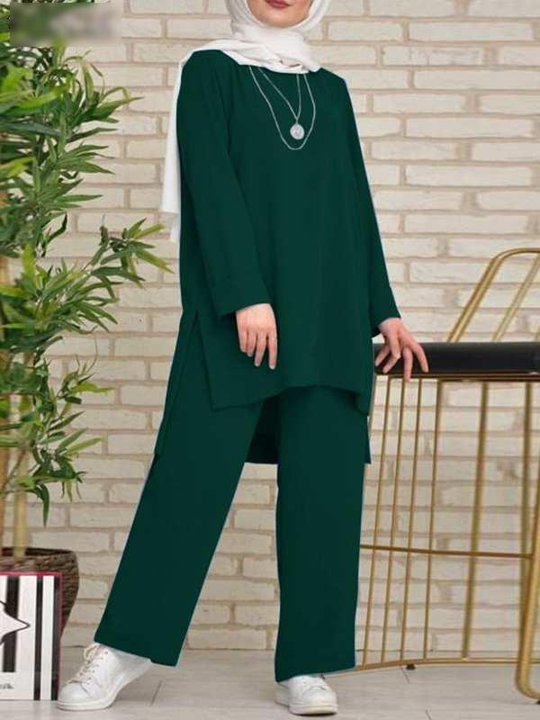 ZANZEA 2PCS Muslim Sets Fashion Long Sleeve Blouse Wide Leg Pants Suits Turkey Abaya Solid Islamic Clothing Casual Matching Sets ZANZEA 2PCS Muslim Sets Fashion Long Sleeve Blouse Wide Leg Pants Suits Turkey Abaya Solid Islamic Clothing Casual Matching Sets