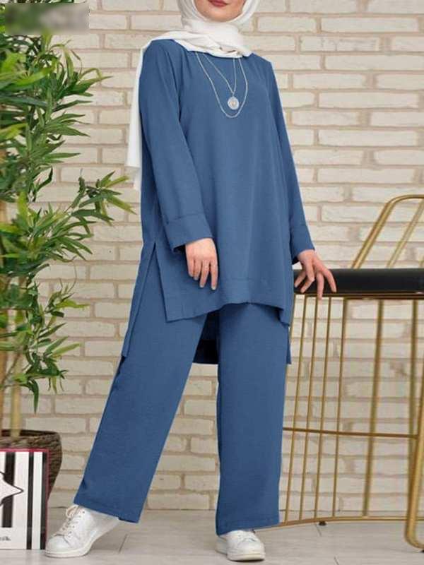 ZANZEA 2PCS Muslim Sets Fashion Long Sleeve Blouse Wide Leg Pants Suits Turkey Abaya Solid Islamic Clothing Casual Matching Sets ZANZEA 2PCS Muslim Sets Fashion Long Sleeve Blouse Wide Leg Pants Suits Turkey Abaya Solid Islamic Clothing Casual Matching Sets